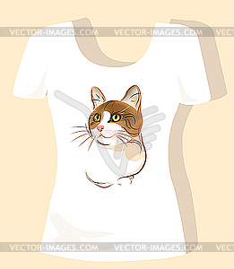 T-shirt design with ginger cat - vector image