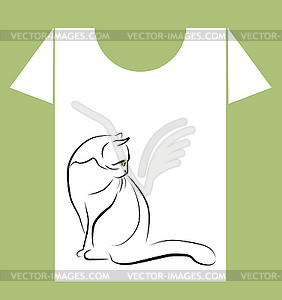 T-shirt design with black cat - vector image
