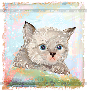 Portrait of fluffy kitten with blue eyes - vector clipart