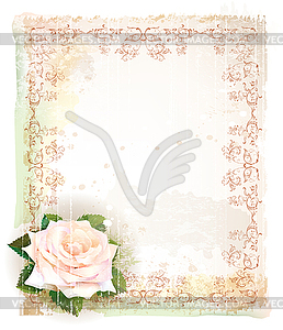 Vintage frame with rose. Imitation of watercolor - vector image