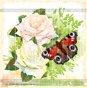 Butterfly and roses - vector clip art