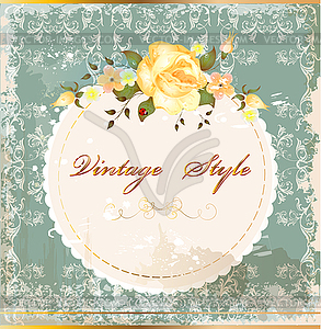 Shabby vintage postcard with roses - royalty-free vector clipart