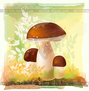 Group of ceps in forest. Watercolor style - vector image