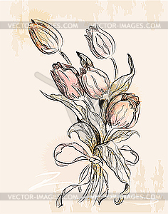 Vintage greeting card with tulips - vector clipart