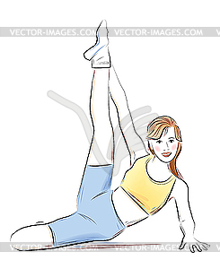 Young girl doing fitness exercise - vector clipart