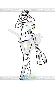 Hurring shopping girl with bag - vector clipart