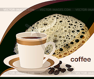 Cup of hot coffee and grains - vector clipart