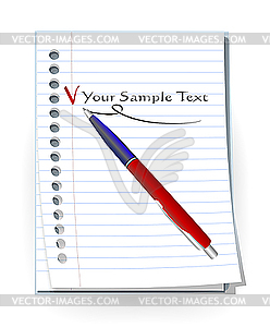 Pen and lined paper - vector image