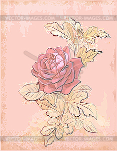 Vintage red rose card - vector clipart