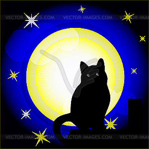 Full moon and black cat - vector image