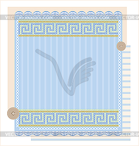 Vintage fabric with embroidery and buttons - vector image