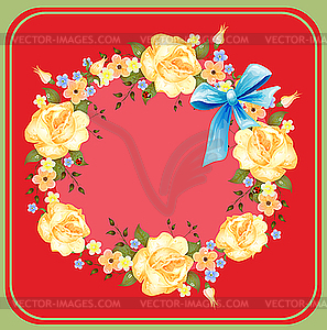 Flower wreath of roses on red - vector clipart