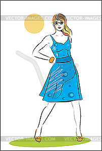 Retro beautiful girl - vector clipart