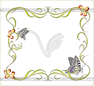 Floral frame with butterflies - vector image