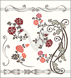 Set of roses ornaments - vector image