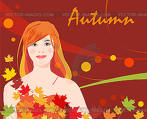 Girl and autumnal leaves - vector clipart