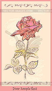 Vintage greeting card with rose - vector image