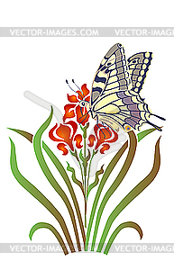 Iris and butterfly - vector image