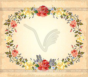 Greeting card with roses and butterflies - vector image