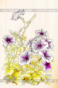 Petunias flowers. Chinese style - vector clip art