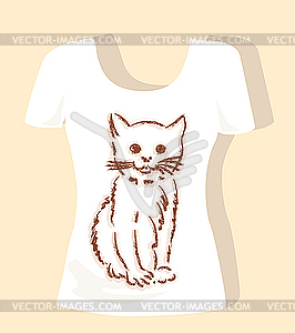 T-shirt design with brown fluffy kitten - vector image