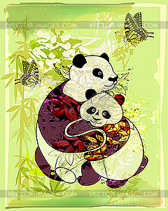 Pandas at the bamboo forest - vector image