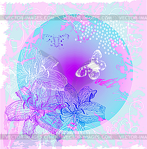 Цветочная открытка с бабочками - изображение векторного клипарта