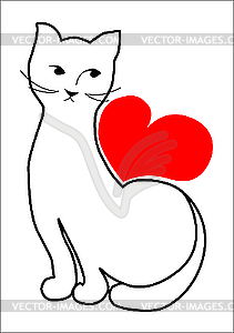 Cat and heart - vector image