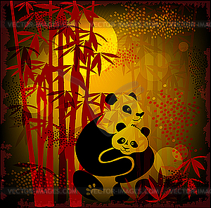 Pandas in the bamboo forest - vector image