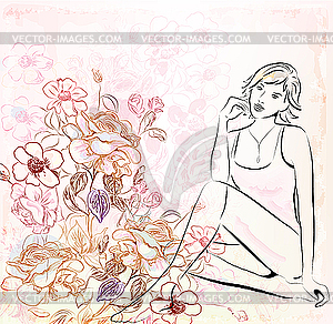 Girl and flowers - vector image