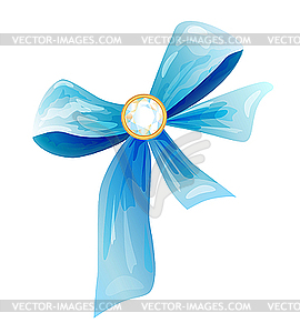 Blue silk bow with diamond - vector clip art