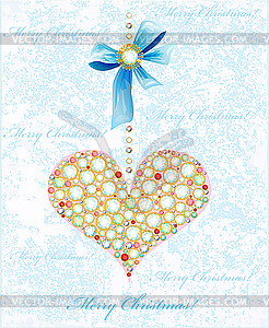 Christmas card with diamond heart and bow - vector clip art