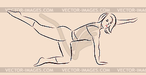 Outline silhouette of girl doing shaping exercise - vector image