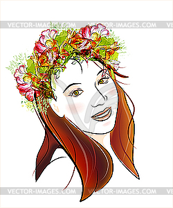 Ginger girl with green eyes - vector clip art