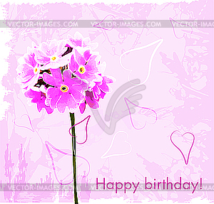 Happy birthday card with pink flowers - vector EPS clipart