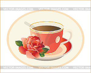 Чашка чая с розой - векторный графический клипарт