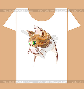 T-shirt design with ginger cat - vector image