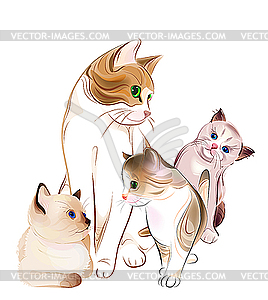 Happy cat family - vector clipart