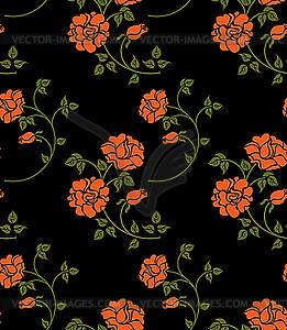 Seamless flower texture in Russian folk style - color vector clipart