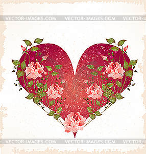 Valentines day greeting card with heart and roses - color vector clipart