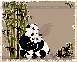 Pandas family in the bamboo forest - vector clipart