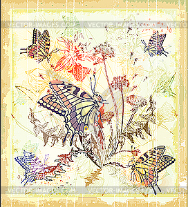 Background with butterflies and flowers - vector clip art