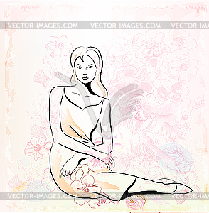 Girl over floral background - vector clipart