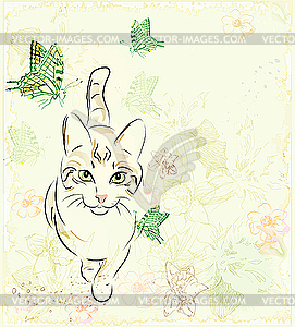 Cat and butterflies - vector image