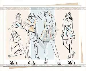 Freehand of the fashion girls - vector clip art