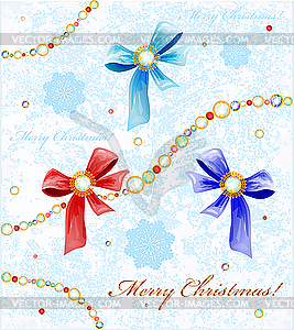 Christmas card with diamonds, bows and snowflakes - vector image