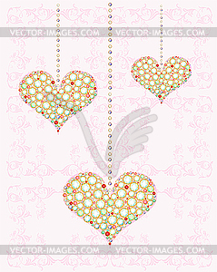 Greeting card with diamond hearts - vector clipart