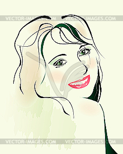 Watercolor portrait of flirting young girl - vector image