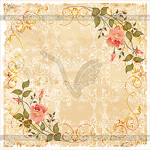 Vintage greeting card with roses - vector image