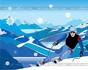 Skier sloping down from the hill - vector EPS clipart